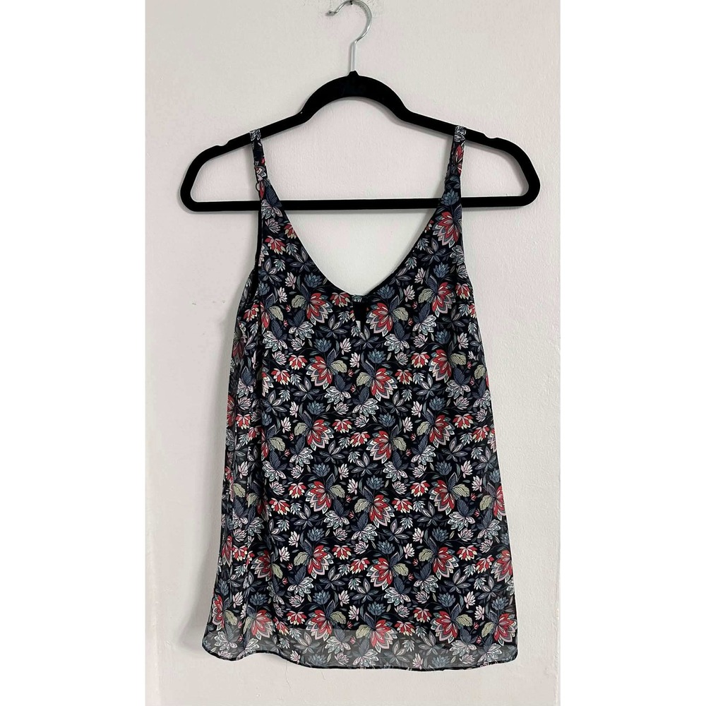 CAbi Floral Chiffon Tank Top‎ XS Navy Multicolor Sleeveless Lined Boho